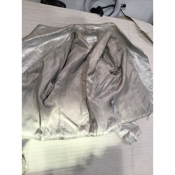Collection Metallic Silver Leather Women's Small Moto biker jacket rebel rock - Picture 12 of 12